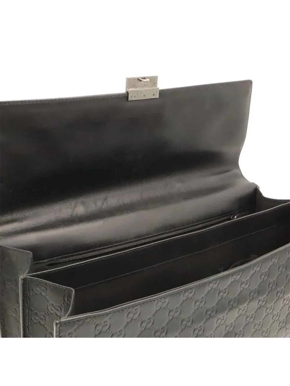 Gucci Guccissima Briefcase Business Document Purse Diamond Lock Type Black